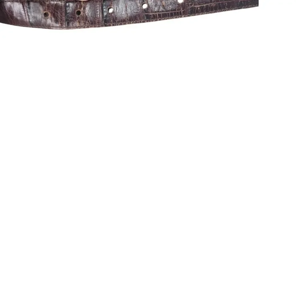 Vintage 90s Brighton XL 36 Brown Leather Flip Belt Minimalist Silver Croc